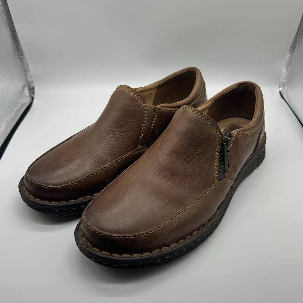 Born Shoes Women's 38 US 7 Brown Leather Slip On Loafer Zipper Detail Casual